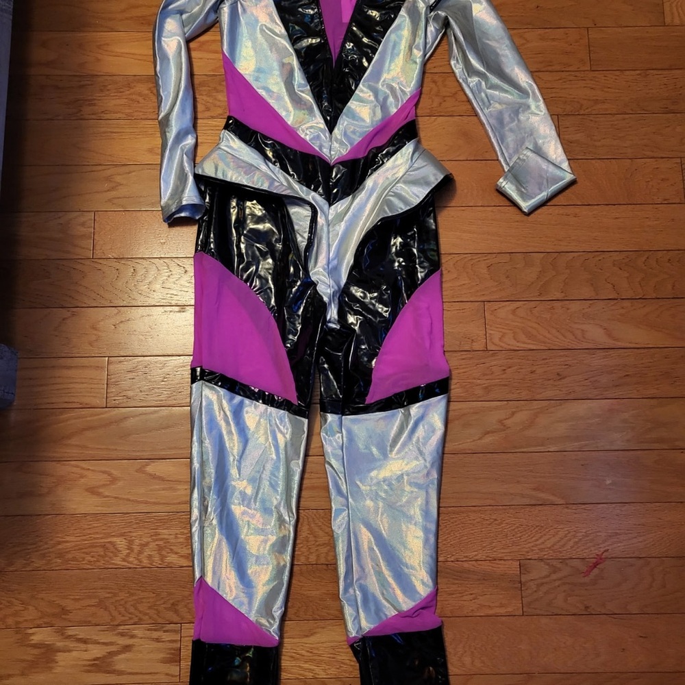 Futuristic Silver and Purple Jumpsuit Girls Size M